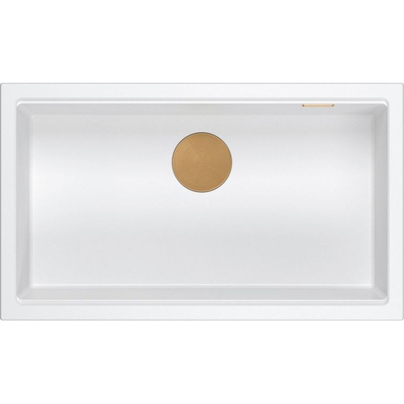Graniteq Zlewozmywak GraniteQ LOGAN 110 GraniteQ zlewozmywak snow white 76x44x23,5 cm 1-komorowy wpuszczany z syfonem manualnym miedziany