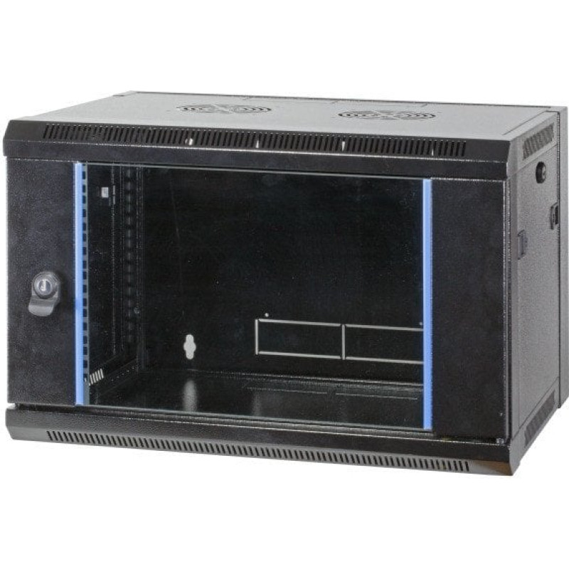 EFB 19Zoll Wandgehaeuse SCHWARZ 21HE Flat Pack Tiefe 600mm nicht vormontiert RAL9005 IP20 Abschliessbar mit Glasfront