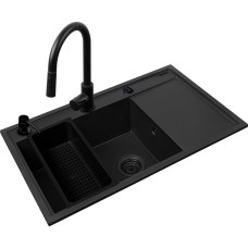 Pyramis Set - PYRAMIS CAMEA (79X50) 1B 1D L sink + IDEA BLACK EDITION mixer tap - 070168402BE - Volcano