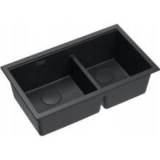 Graniteq QUADRON | LOGAN 120 | granitowy zlewozmywak kuchenny PURE CARBON + CZARNY MAT | wymiar: 76 x 45 x 23,5 cm | 2-komorowy wpuszczany | podbudowa szafki od: 80 cm