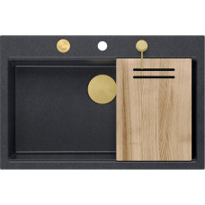 Graniteq Zlewozmywak GraniteQ Zlewozmywak granitowy MARC 1-komorowy 76x50 cm czarny/black diamond + Nano ZŁOTO PVD