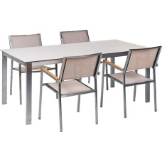 Beliani Zestaw ogrodowy stół szklany biały i 4 krzesła beżowe COSOLETO/GROSSETO
