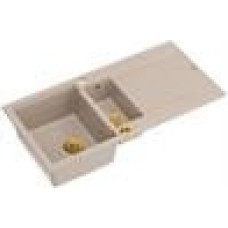 Graniteq EVAN 156 GraniteQ zlewozmywak z syfonem Push To Open 1,5-komorowy z/o (1000x500x210; kom. 420x480) pearl beige / elementy złote
