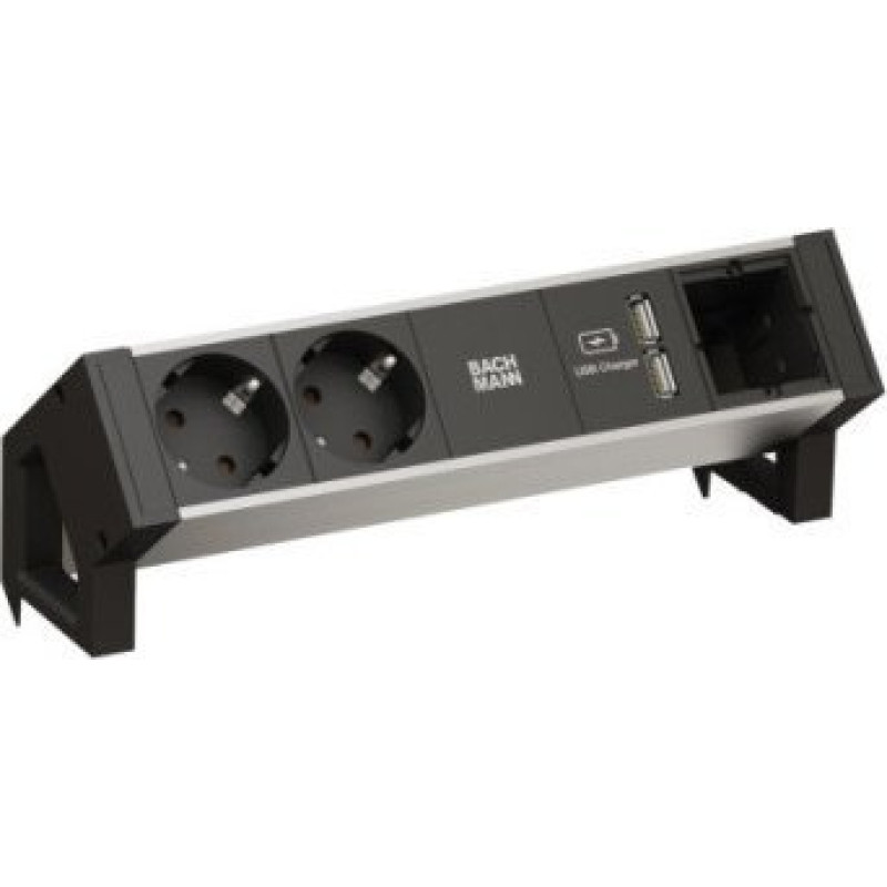 Bachmann BACHMANN DESK2 ALU BLACK 2x gniazdo z uziemieniem, 1x ładowarka USB i 1x ABD GST18
