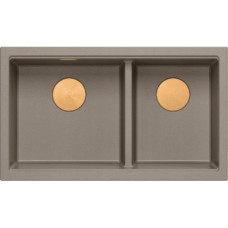 Graniteq QUADRON | LOGAN 120 | granitowy zlewozmywak kuchenny SOFT TAUPE + MIEDŹ PVD | wymiar: 76 x 45 x 23,5 cm | 2-komorowy podwieszany | podbudowa szafki od: 80 cm