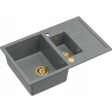 Graniteq Zlewozmywak GraniteQ MORGAN 156 GraniteQ zlewozmywak silver stone z syfonem Push To Open okrągły 1,5-komorowy z/o / elementy złote