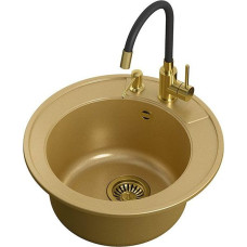 Steiner Zlewozmywak Steiner ART MORGAN 210 (51x20) GraniteQ Art Gold z syfonem manualnym, baterią Maggie i dozownikiem - złoty