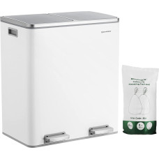 Songmics Kosz na śmieci Songmics Podwójny Kosz Na Śmieci, 2 X 30 L, Dwukomorowy Kosz Kuchenny Z 15 Workami Na Śmieci, Metalowy Kosz Z Pedałem, Plastikowymi Wewnę