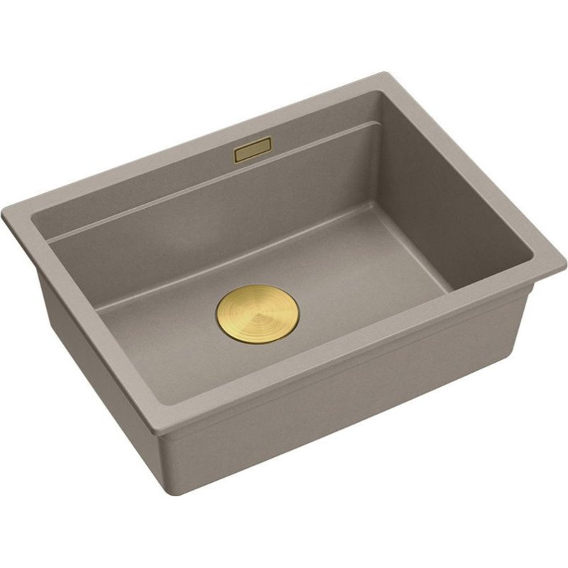 Graniteq Zlewozmywak GraniteQ LOGAN 100 GraniteQ zlewozmywak soft taupe 59,5x45,1x21,5 cm 1-komorowy wpuszczany z syfonem manualnym złoty