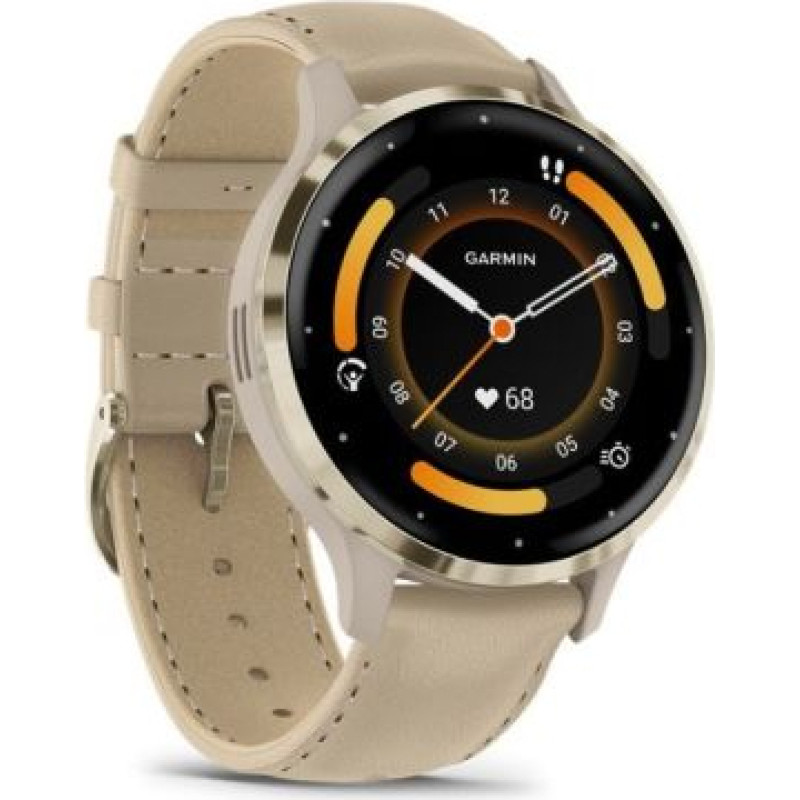 Garmin Venu 3S Smart Watch 41mm, GPS, Stainless Steel Bezel with Leather Band French Gray / Softgold EU