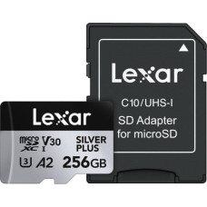 Lexar Memory card microSD 256GB C10 A2 U3 V30 205/150MB/s Silver Plus