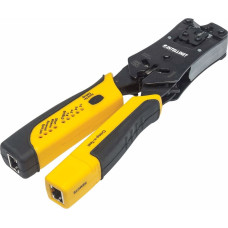 Intellinet Universal Modular Plug Crimping Tool and Cable Tester, 2-in-1 Crimper and Cable Tester: Cuts, Strips, Terminates and Tests, RJ45/RJ11/RJ12/RJ22