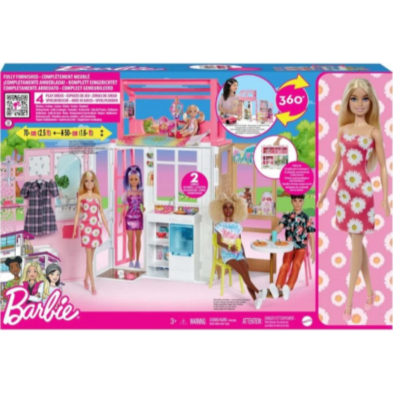 Mattel - Barbie Dollhouse Fully Furnished 2 Level Playset