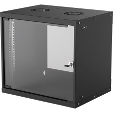 Intellinet Network Cabinet, Wall Mount (Basic), 9U, Usable Depth 340mm/Width 485mm, Black, Flatpack, Max 50kg, Glass Door, 19