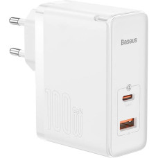 Baseus GaN5 Pro USB-C + USB wall charger, 100W + 1m cable (white)