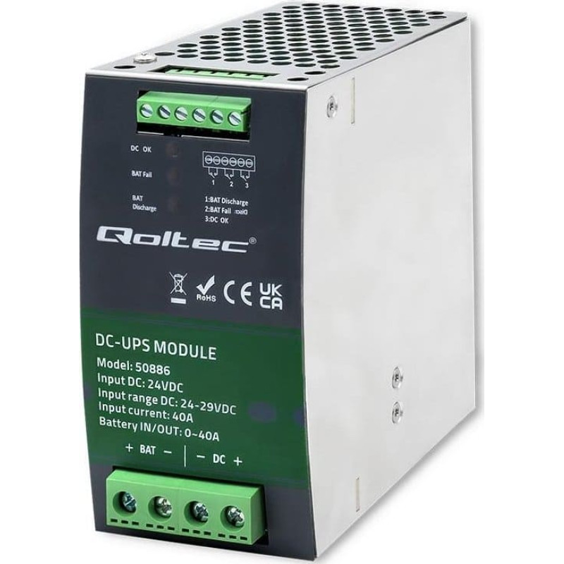 Qoltec Moduł UPS Qoltec DC na szynę DIN | 40A | 274V