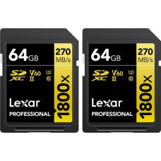 Lexar Karta Lexar Professional 1800x SDXC 64 GB + 64 GB Class 10 UHS-II/U3 V60 (LSD1800064G-B2NNU)