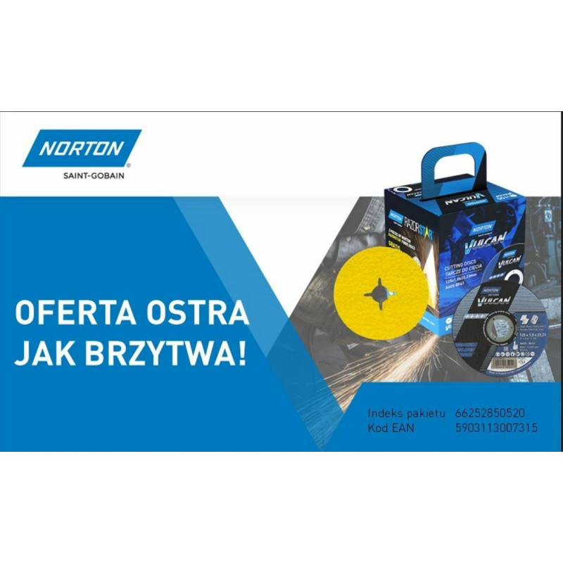 Norton NORTON ZESTAW TARCZ VULCAN 125mm x 1mm METAL/INOX 100szt. +2xFIBRA 100szt.