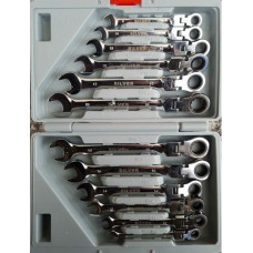 Silver Zestaw kluczy płasko-oczkowych z przegubem i grzechotką 8 - 19mm 12szt. (SK-012-01)