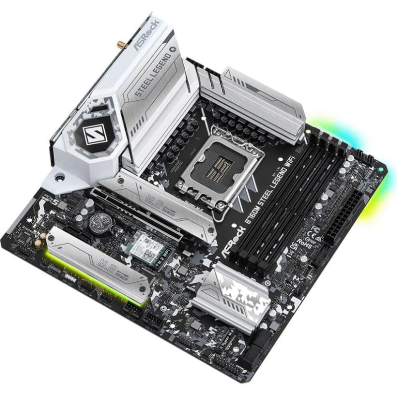 Asrock Mainboard|ASROCK|Intel B760 Express|LGA1700|Micro-ATX|Memory DDR5|Memory slots 4|1xPCI-Express 4.0 1x|1xPCI-Express 5.0 16x|4xM.2|1xHDMI|1xDisplayPort|2xUSB 2.0|5xUSB 3.2|1xUSB-C|1xPS/2|1xRJ45|3xAudio port|B760MSTEELLEGENDWIFI