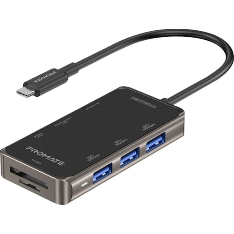 Promate PrimeHub-Mini 8in1 USB-C Hub HDMI 4K / LAN / PD 100W / SD / 3x USB 3.0