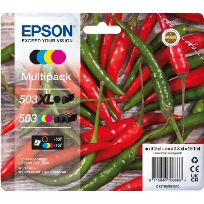 Epson Tusz Epson Epson 503 XL Multipack - 4er-Pack - XL - Schwarz, Gelb, Cyan, Magenta - original - Blister mit RF- / akustischem Alarmsignal - Tintenpatrone - fur Expression Home XP-5200, XP-5205, WorkForce WF-2960DWF, WF-2965DWF