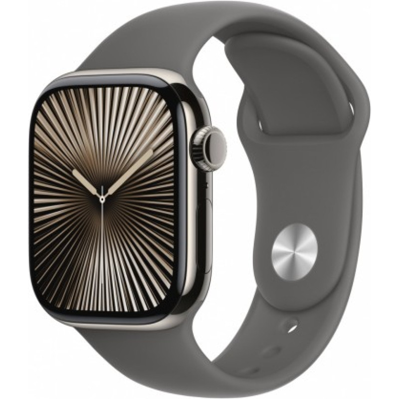 Apple Watch Series 10 GPS + Cellular 42 mm Natural Titanium Case with Stone Grey Sport Band - M/L