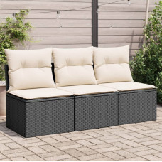 Vidaxl vidaXL Sofa ogrodowa z poduszkami, 3-osobowa, czarna, polirattan