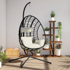 Vidaxl Wiszące krzesło kokon ze stojakiem, beżowe, rattan i stal
