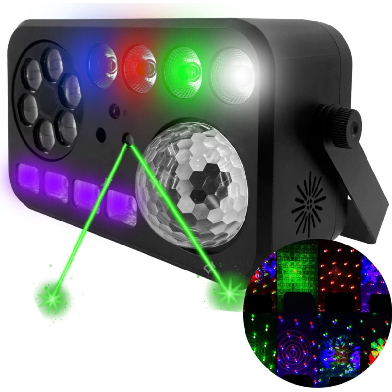 Light4Me PARTY V multiefekt świetlny LED RGBW-UV 6w1 efekt Bee Eye biały stroboskop UV Water Wave par 2x laser R/G