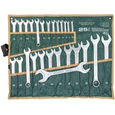 Rockforce Zestaw kluczy płasko-oczkowych 25el. (6-32mm) +1 klucz płaski 36x41mm na płótnie