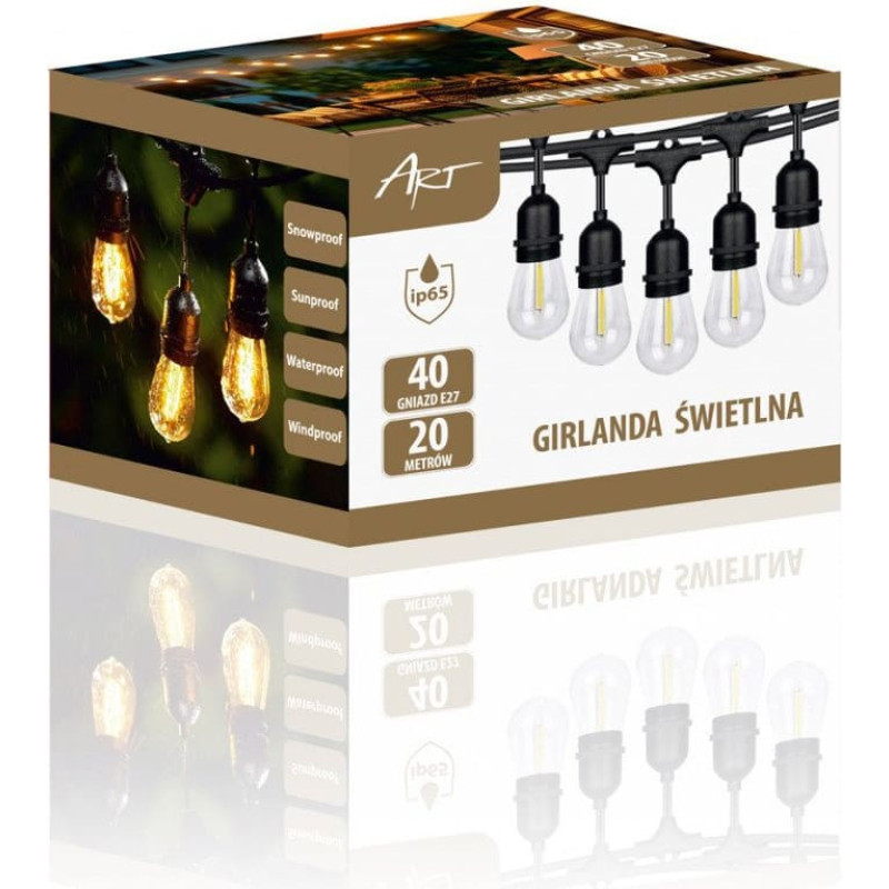 ART Girlanda ogrodowa 20m, 40xE27 IP65 (bez żarówek)