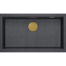 Graniteq Zlewozmywak GraniteQ LOGAN 110 zlewozmywak black diamond 76x44x23,5 cm 1-komorowy wpuszczany z syfonem manualnym złoty