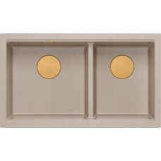 Graniteq QUADRON | LOGAN 120 | granitowy zlewozmywak kuchenny PEARL BEIGE + MIEDŹ PVD | wymiar: 76 x 45 x 23,5 cm | 2-komorowy wpuszczany | podbudowa szafki od: 80 cm