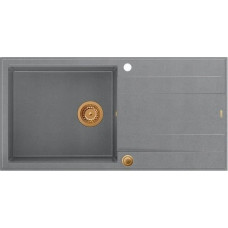 Graniteq Zlewozmywak GraniteQ EVAN 146 XL GraniteQ zlewozmywak z syfonem Push 2 Open 1-komorowy z/o (1000x500x210; kom. 420x480) silver stone / elementy miedziane
