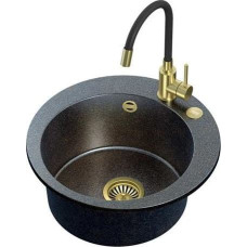 Steiner Zlewozmywak Steiner ART JAMES 210 (Ø51x20) Steingran Art Gold Black Pearl z syfonem manualnym, baterią Maggie PVD i zaślepką - czarny opalizacja złota