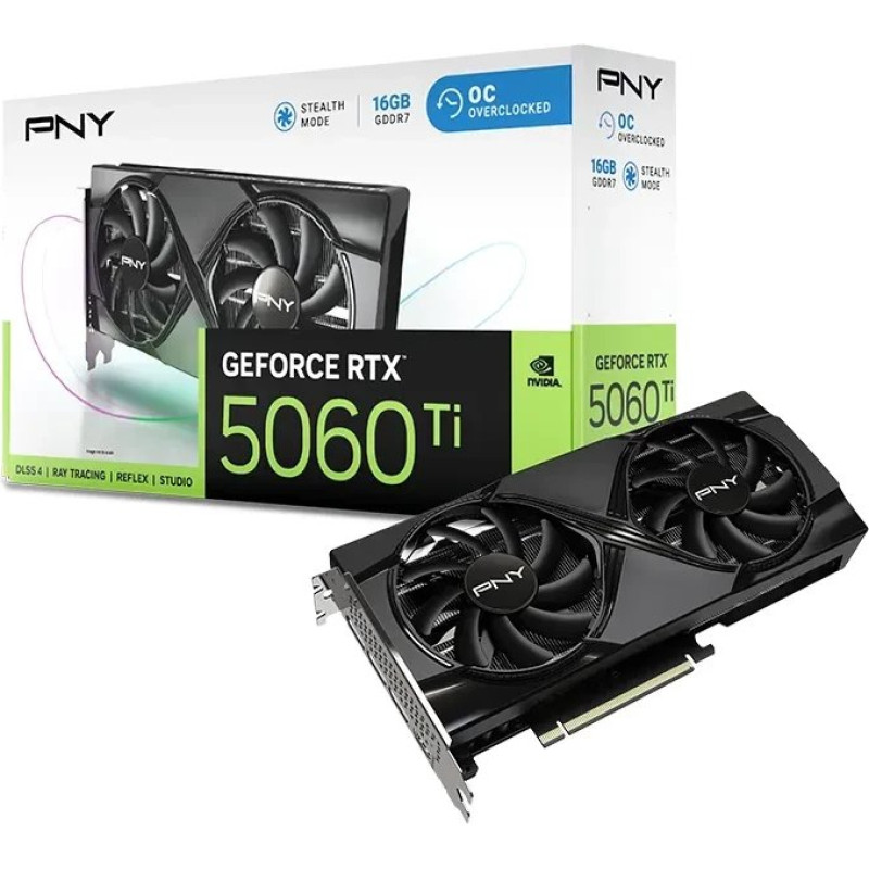 PNY Karta graficzna PNY GeForce RTX 5060 Ti Overclocked Dual Fan 16GB GDDR7 DLSS4 (VCG5060T16DFXPB1-O)