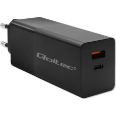 Qoltec 52382 GaN POWER PRO charger | 1xUSB type C | 1xUSB A | 100W | 5-20V | 1.5-5A | PD | Black