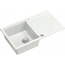 Graniteq Zlewozmywak GraniteQ EVAN 111 GraniteQ zlewozmywak z syfonem Push 2 Open 1-komorowy z/o (860x500x210) snow white / elementy stalowe